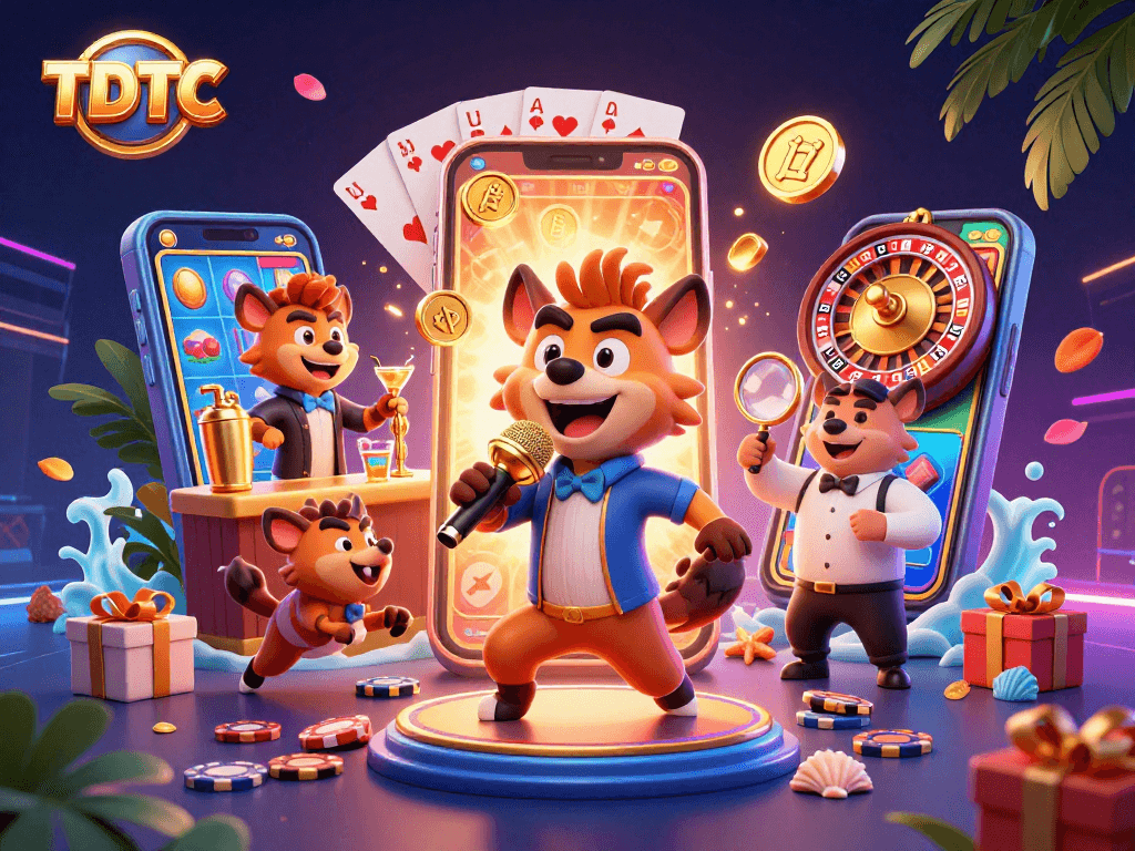 Experience TDTC's vibrant gaming scenes with hyenas in a lively casino atmosphere.