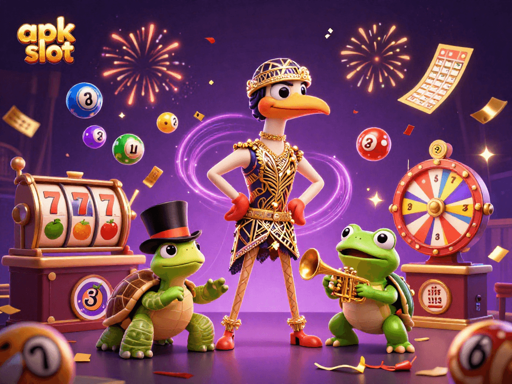 Menang besar dengan apk slot dalam permainan yang meriah dan penuh warna dengan simbol buah dan jackpot.
