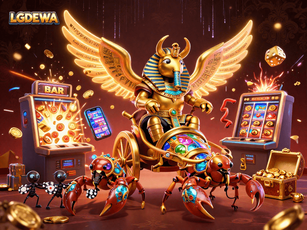 Experience excitement with LGODEWA's jackpot explosion in a vibrant casino scene with dynamic elements.