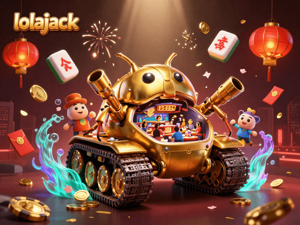 Experience thrilling action with lolajack’s golden beetle tank featuring a mini casino interior and dynamic decorations.