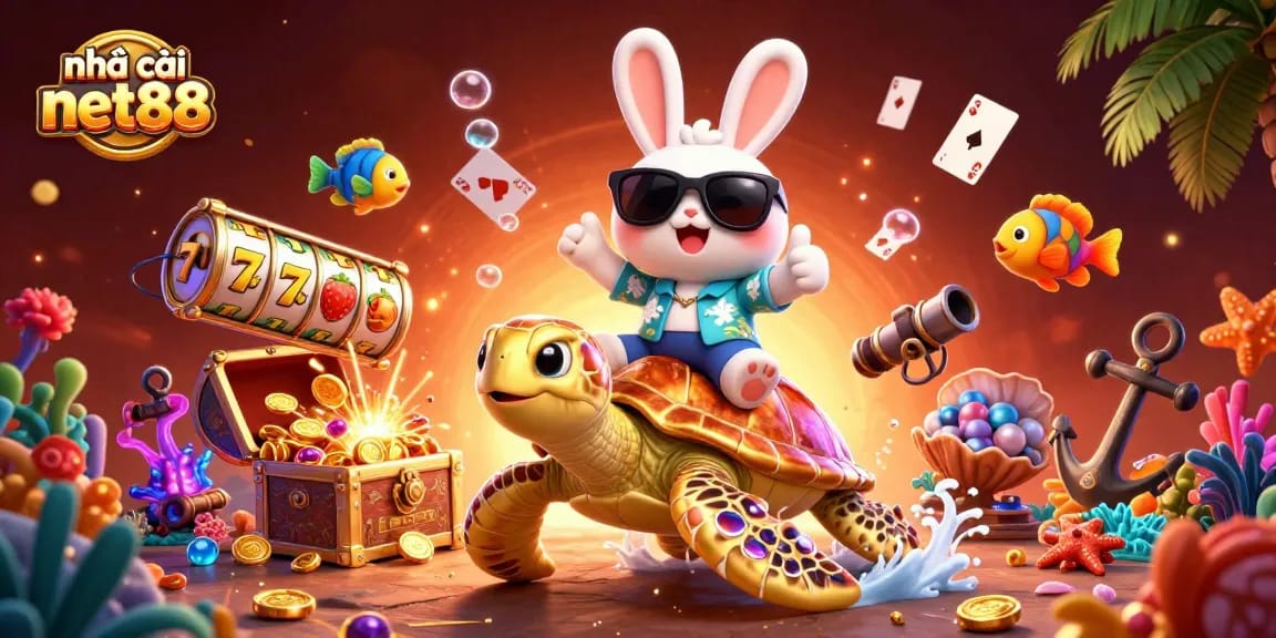 Engage with nhà cái net88 in a vibrant 3D casino underwater adventure full of gems and playful characters.