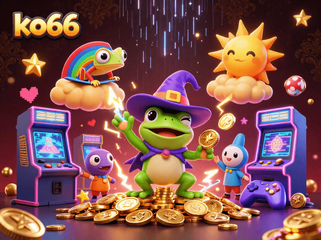 Experience exciting gameplay at ko66 with a vibrant scene of golden coins and dynamic characters in a casino setting.