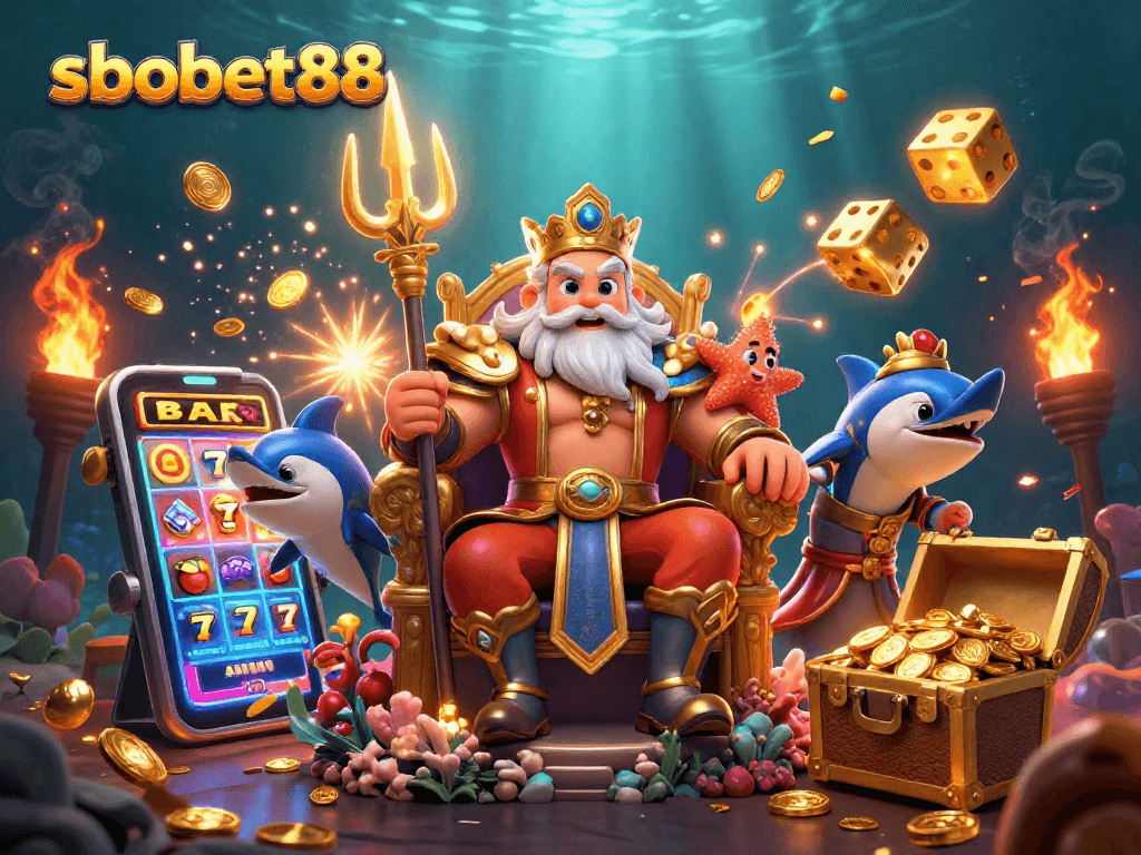 Experience exciting betting moments with sbobet88 in this vibrant underwater casino scene.