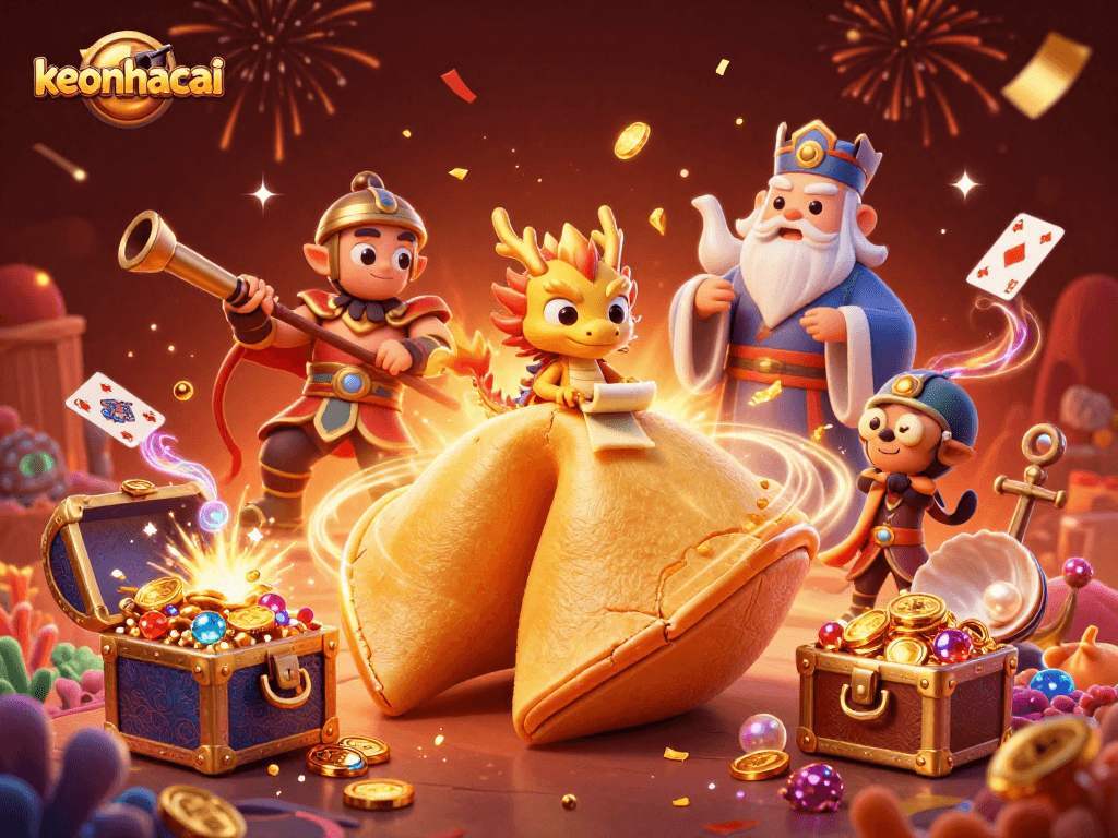 Experience thrilling wins with keonhacai in a vibrant 3D casino illustration.