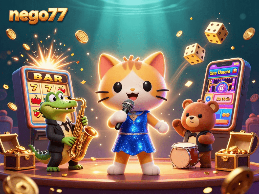 Join the excitement at nego77 with a glamorous 3D jazz night featuring a singing cat, croc, and bear!