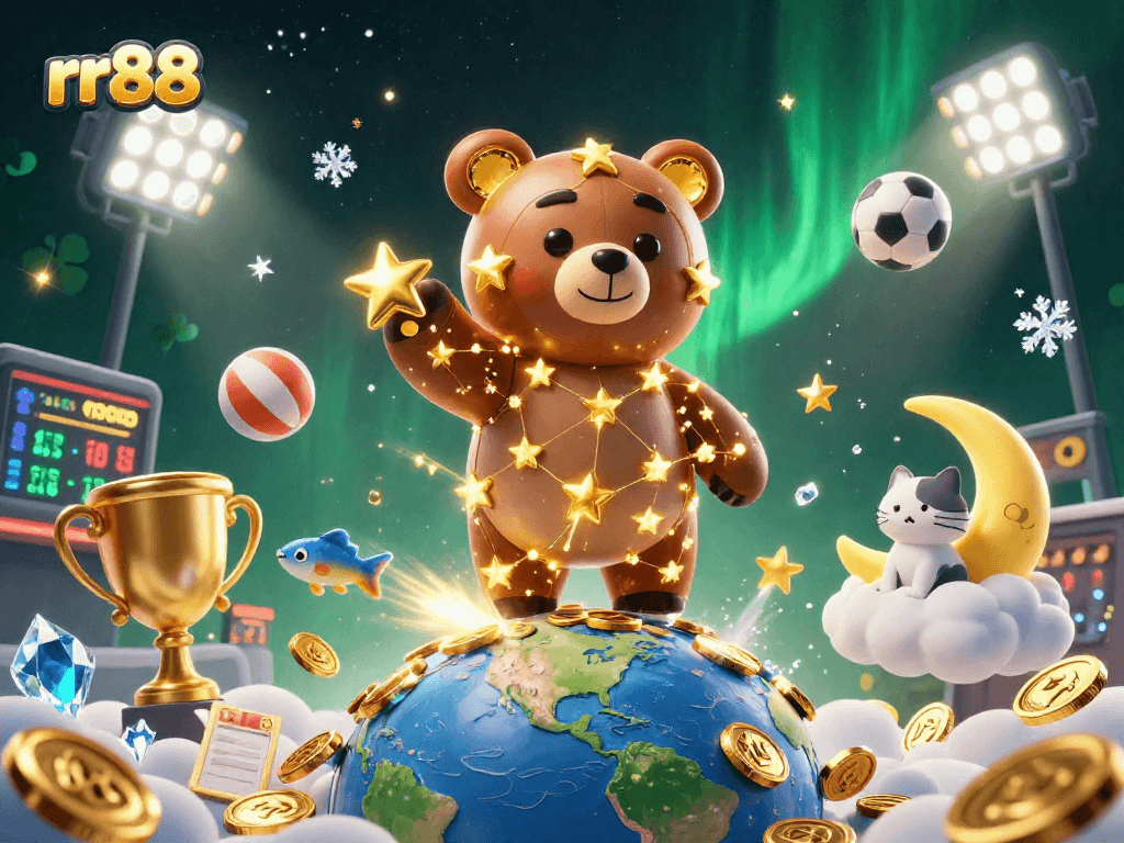 Engage in thrilling sports betting adventures with rr88's vibrant casino illustration.