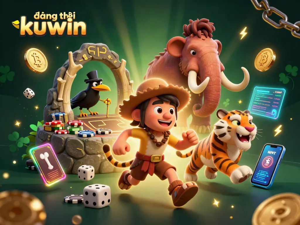 Engage with exciting đăng ký kuwin gaming adventures in a vibrant prehistoric casino setting.