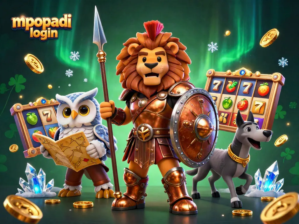 Experience the excitement of mpopadi login with vibrant 3D illustrations of slots and characters in action.
