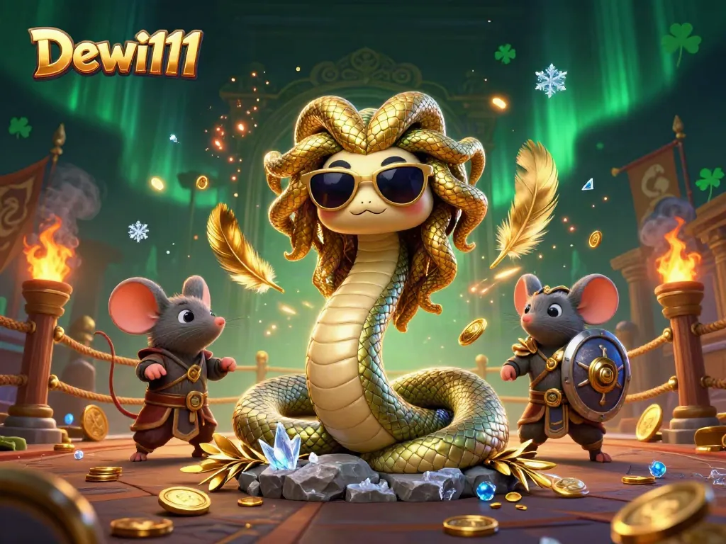 Gambarkan pengalaman bermain slot yang menyenangkan di Dewi111 dengan Medusa dan mouse pejuang