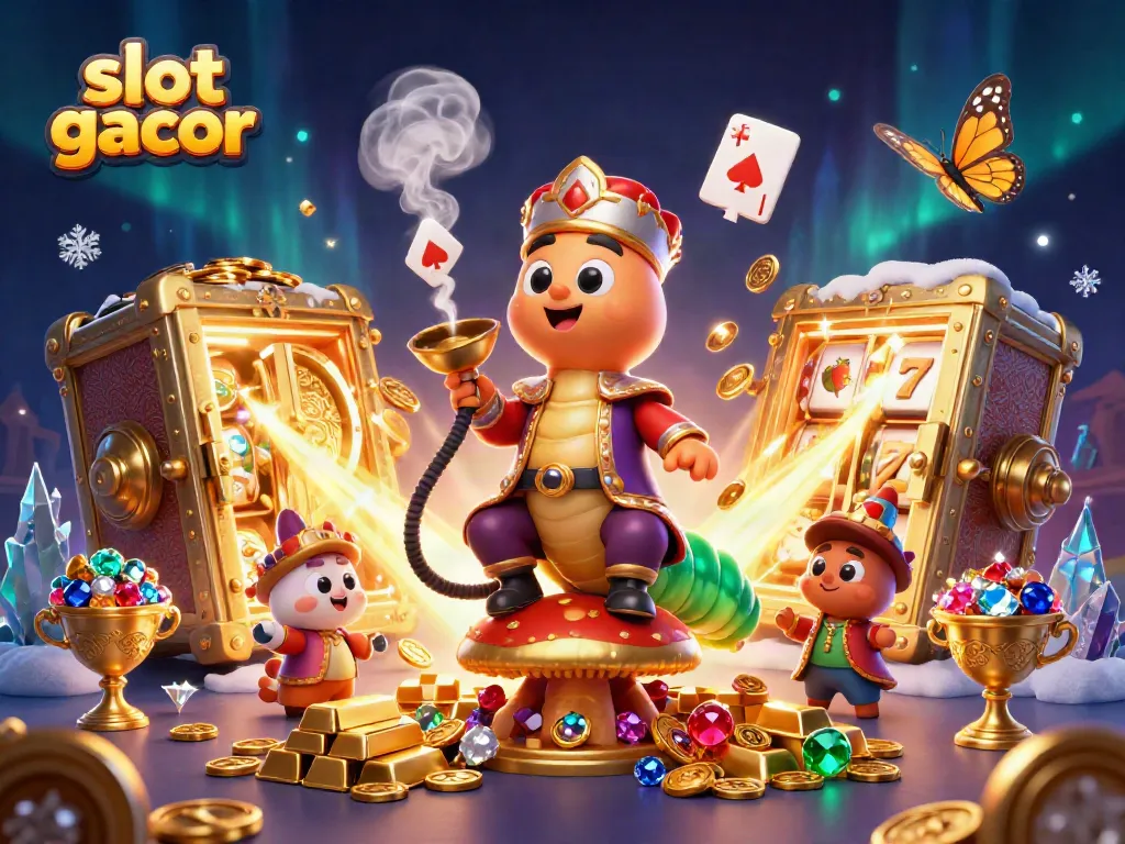 Engage with exciting slot gacor gameplay through a magical 3D casino scene featuring stunning visuals and vibrant characters.