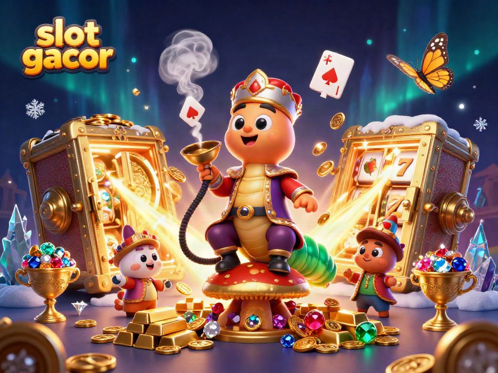 Engage with exciting slot gacor gameplay through a magical 3D casino scene featuring stunning visuals and vibrant characters.