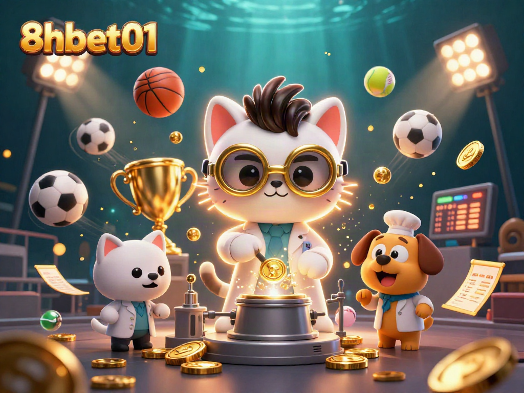 Win big with 8xbet01 in this vibrant casino scene featuring sports and betting elements.