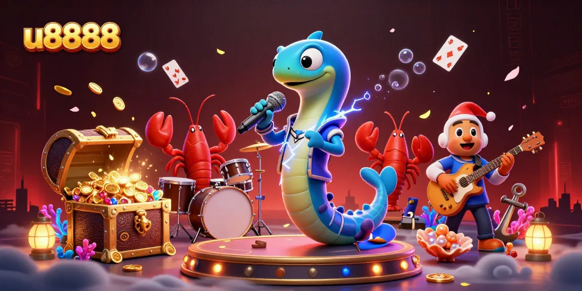 Experience winning moments with u8888 in an underwater casino featuring vibrant characters and treasures.