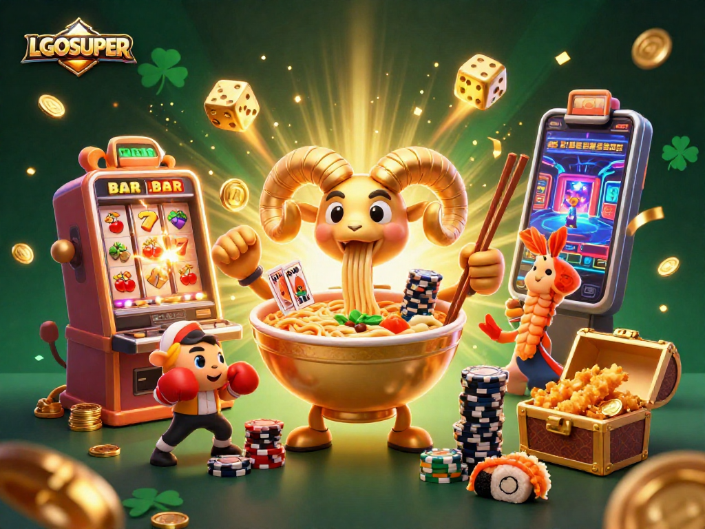 Experience the vibrant LGOSUPER gaming scene with dynamic characters and exciting casino elements.