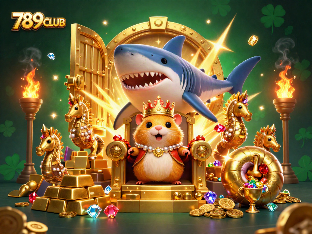 Experience gaming with 789CLUB's iconic golden hamster king in an underwater treasure realm.