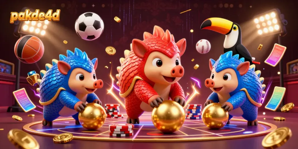 Engage with pakde4d's dynamic betting scene featuring cartoon pangolins amidst poker chips.