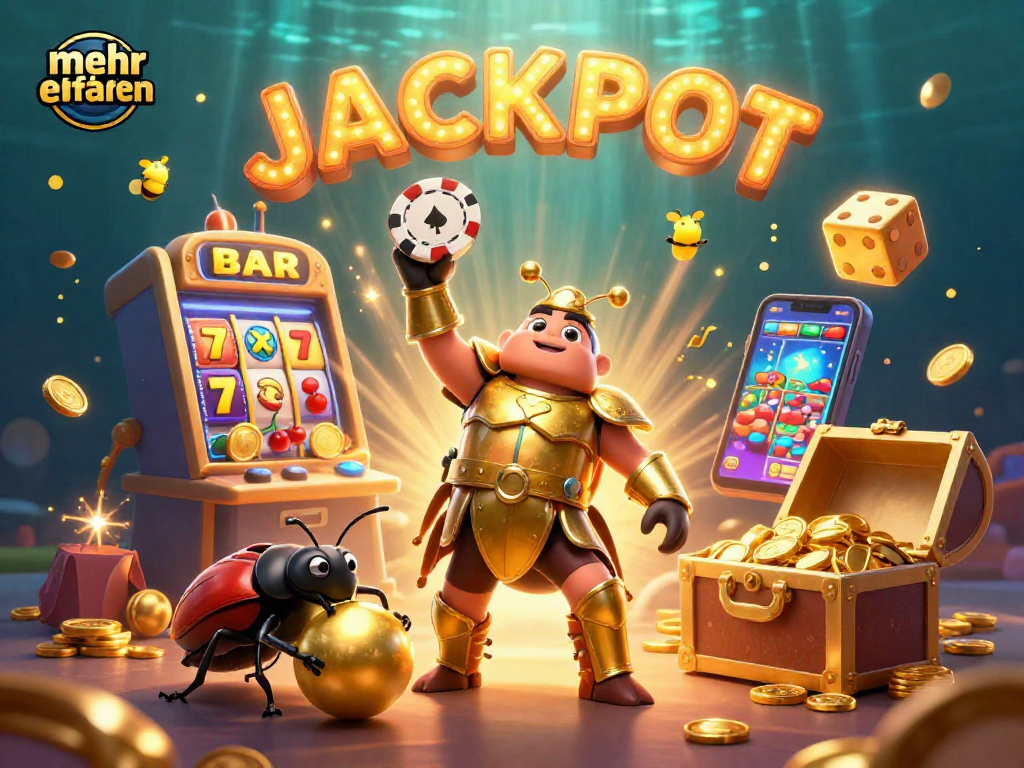 Experience thrilling casino excitement with mehr erfahren showcased in a vibrant 3D jackpot scene.