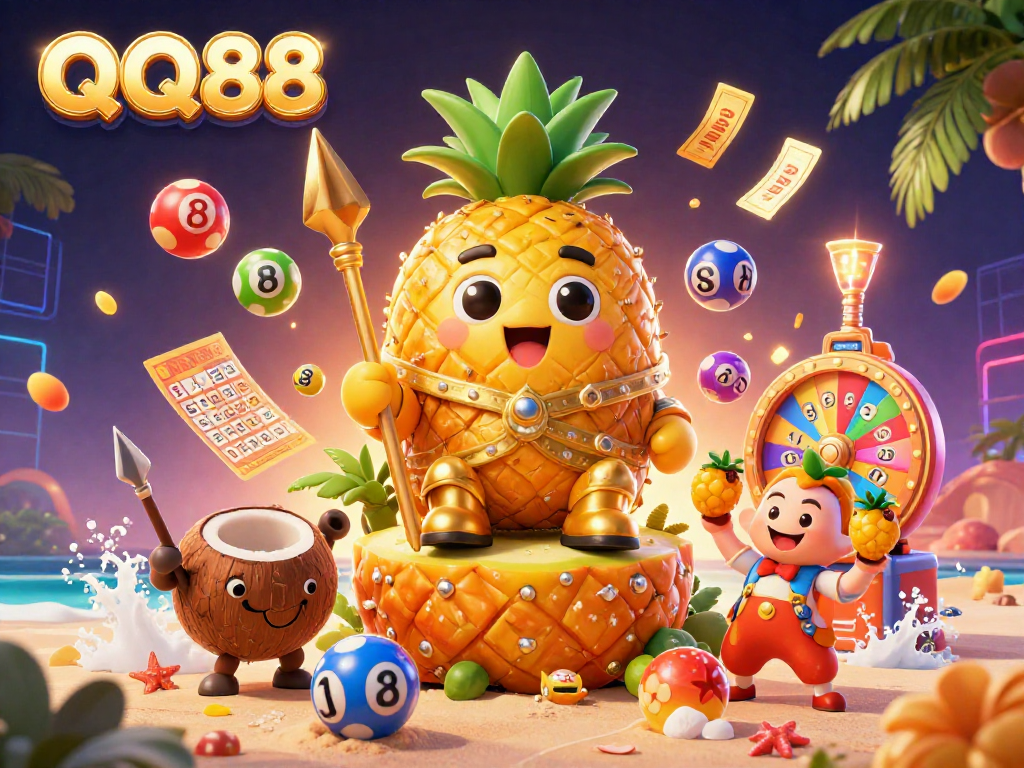 Engage in thrilling gameplay with QQ88 as the golden pineapple king and his tropical allies create excitement with dynamic lottery elements and casino fun.