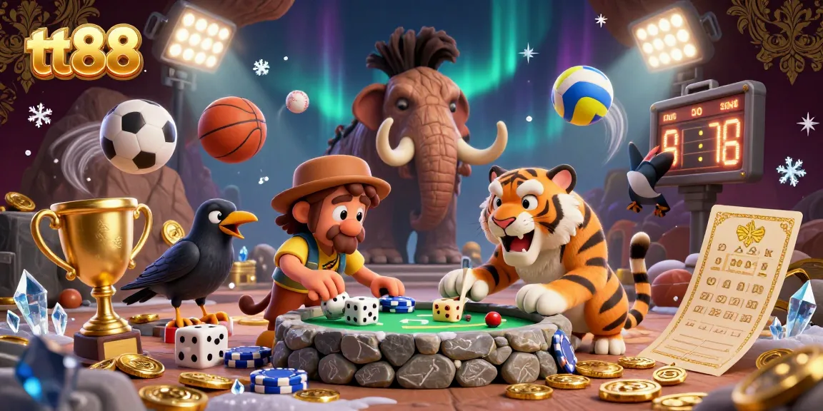 Experience thrilling gameplay at tt88, where a caveman and sabertooth team manage a vibrant casino atmosphere.
