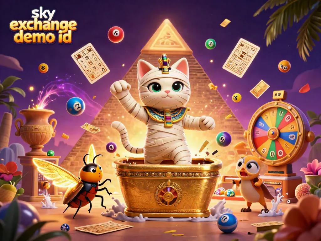 Place bets and interact with games at Sky Exchange Demo ID, a vibrant 3D casino scene.