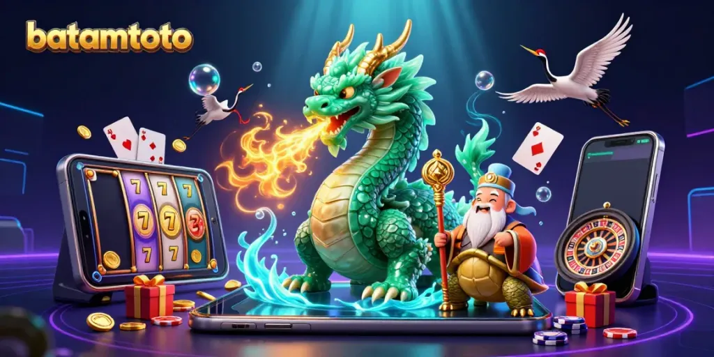 Play engaging slot games with batamtoto surrounded by vibrant dragons and mythical elements in action.