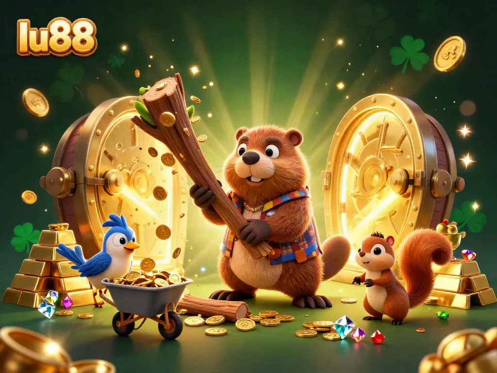 Join the fun with lu88 in this vibrant casino world as a beaver chops trees for golden coins!