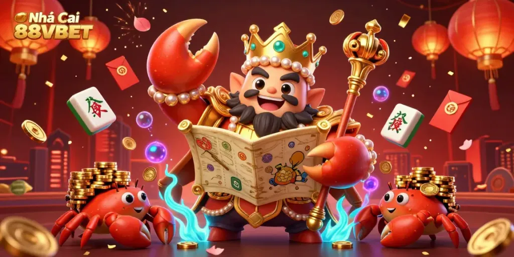 Experience thrilling gameplay with Nhà cái 88VBET's vibrant casino scene featuring a golden crab emperor.