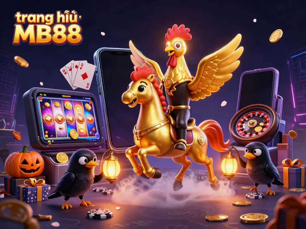 Engage with the vibrant world of trang chủ MB88, featuring a golden rooster hero in a thrilling casino setting.
