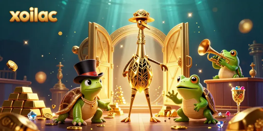 Experience thrilling gameplay with xoilac's vibrant 3D casino scene showcasing treasure and excitement.