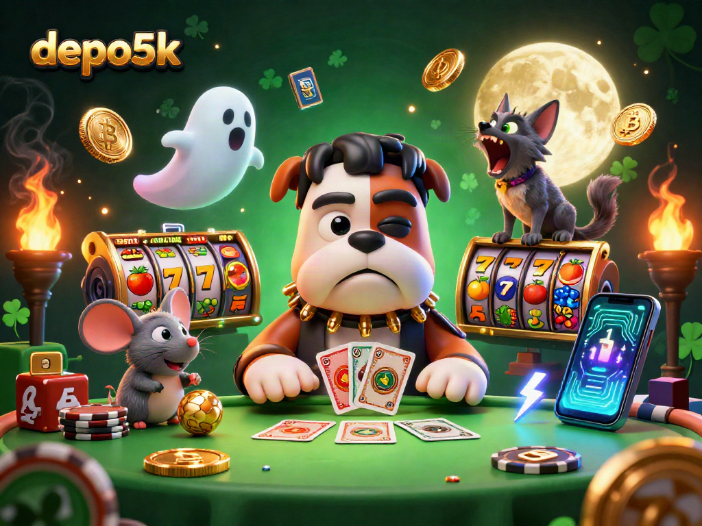 Experience winning moments with depo5k at a lively casino table with 3D characters and vibrant symbols.