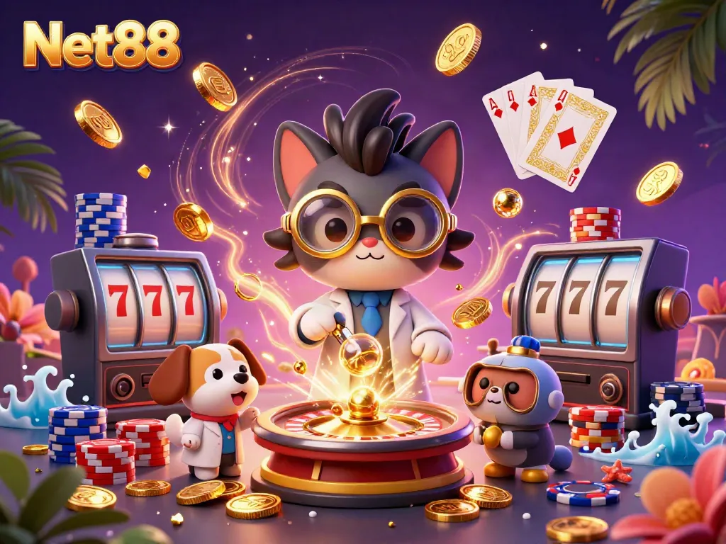 Experience winning moments at Net88 with our dynamic 3D casino lab scene featuring exhilarating games.