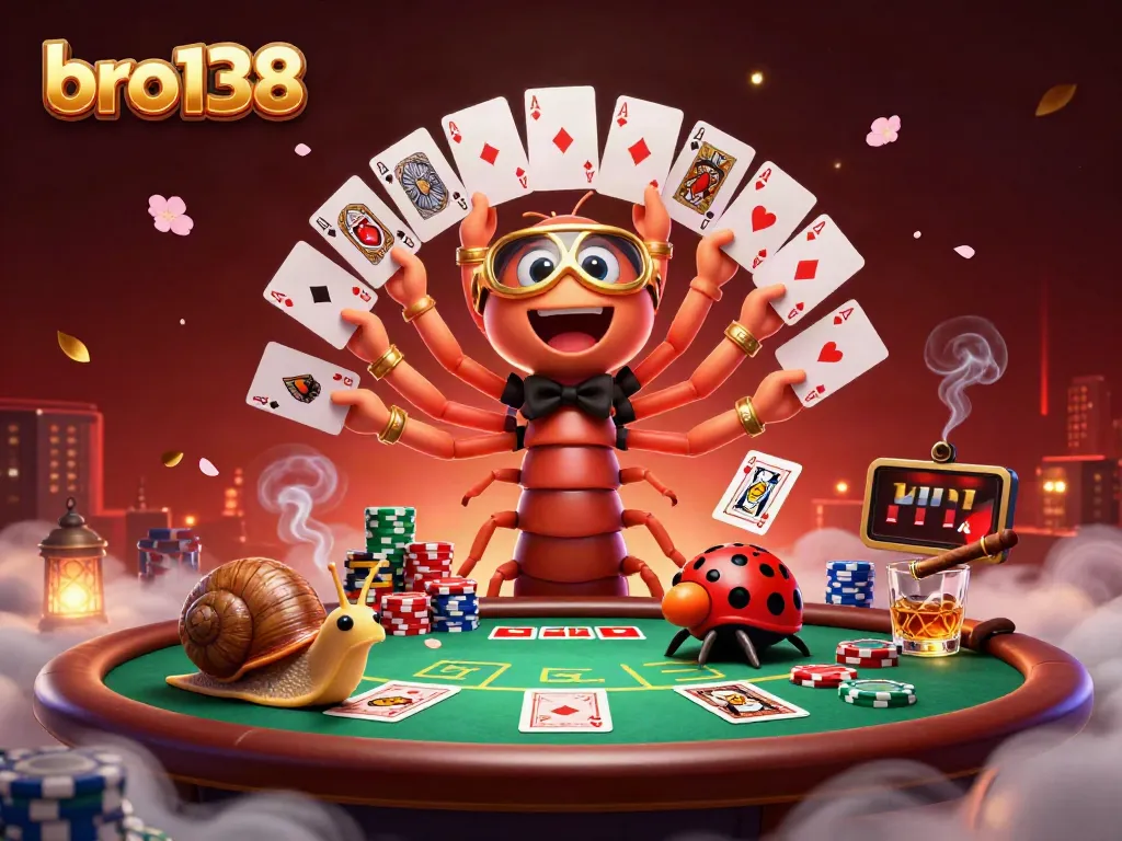 Experience thrilling gameplay with bro138 at this vibrant casino table scene featuring lively characters.