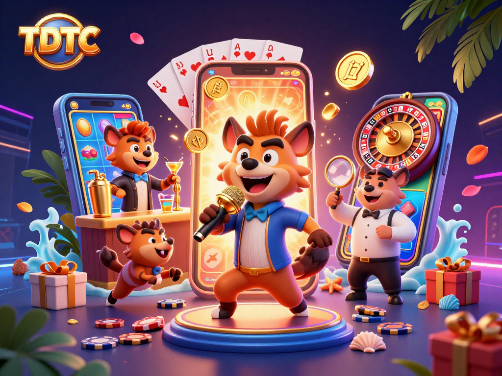 Experience TDTC's vibrant gaming scenes with hyenas in a lively casino atmosphere.