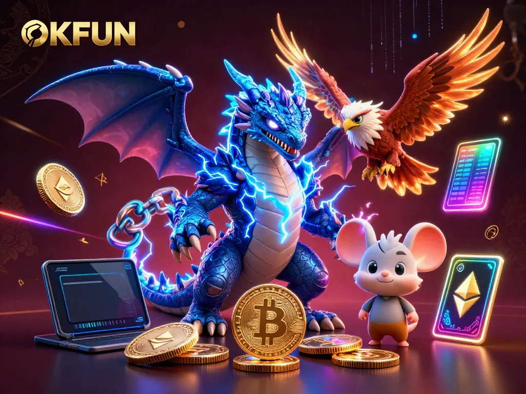 Engage with OKFUN and explore exhilarating games in this vibrant, electrifying casino-themed illustration.