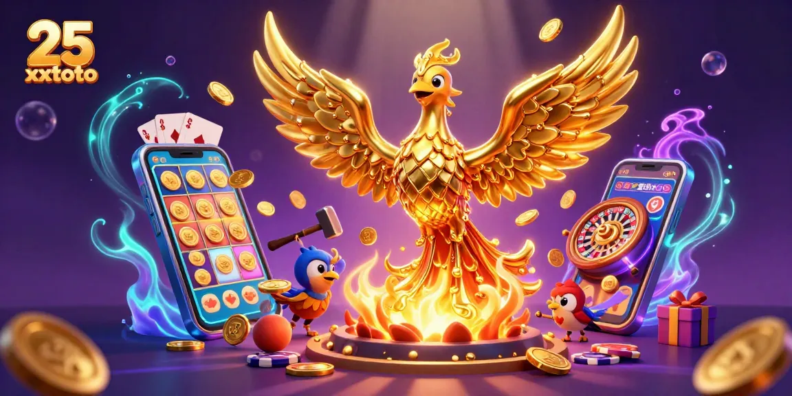 Menggali kesempatan menang dengan 25 xxtoto, ilustrasi kasino 3D berkilau dan slot memikat.