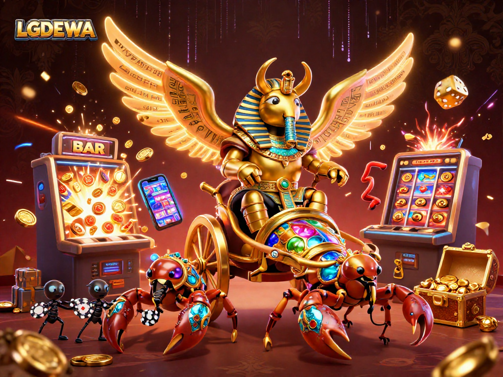 Experience excitement with LGODEWA's jackpot explosion in a vibrant casino scene with dynamic elements.