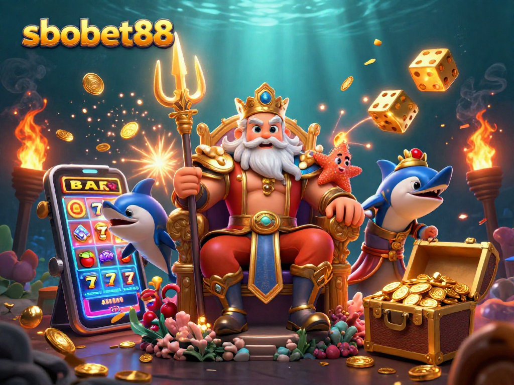 Experience exciting betting moments with sbobet88 in this vibrant underwater casino scene.