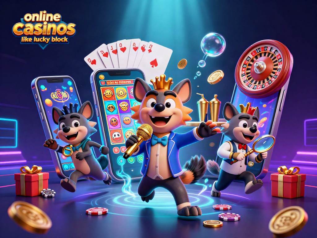 Experience the fun of online casinos like Lucky Block with a 3D hyena comedy scene.