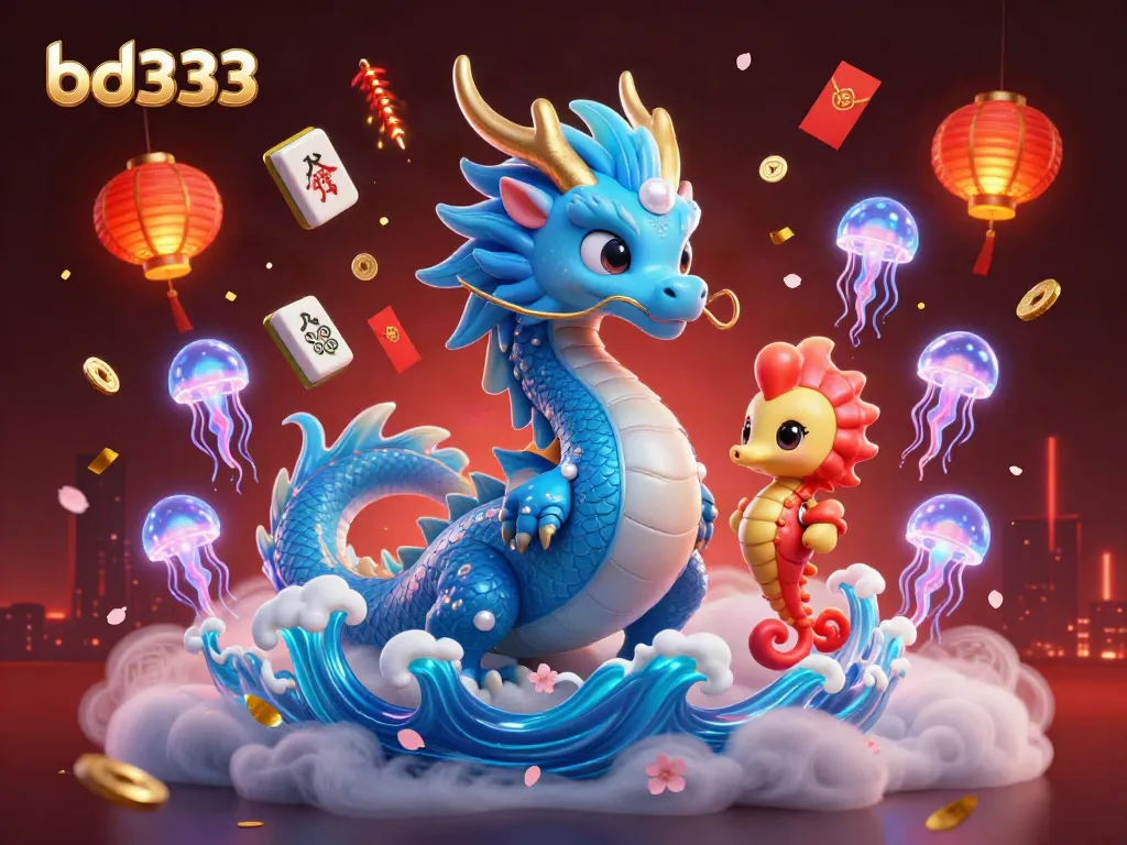 Play and win with bd333, featuring playful characters in a vibrant casino-themed illustration.