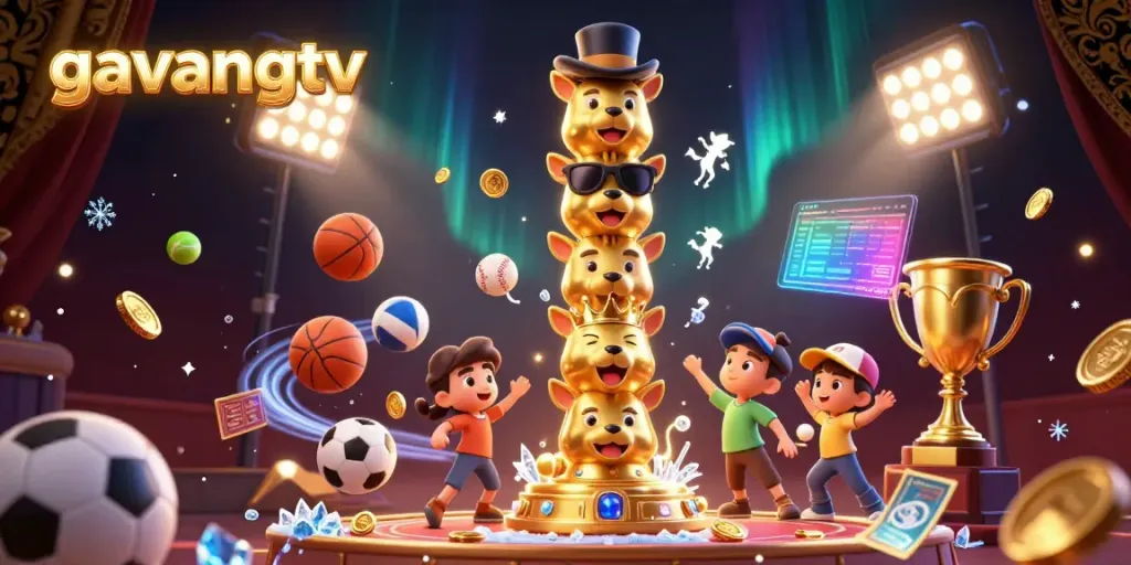 Join the excitement at gavangtv, where a colorful casino totem radiates energy in this vibrant digital scene.
