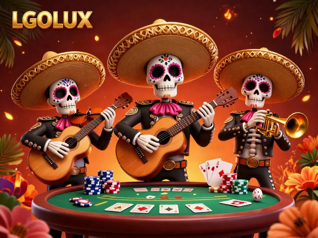 Engage with LGOLUX's vibrant mariachi band scene featuring poker elements for an immersive gaming experience.