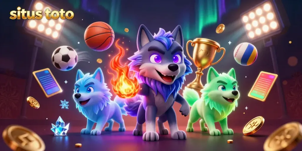 Experience the thrill of situs toto with ghostly wolves, sports elements, and glowing casino vibes.