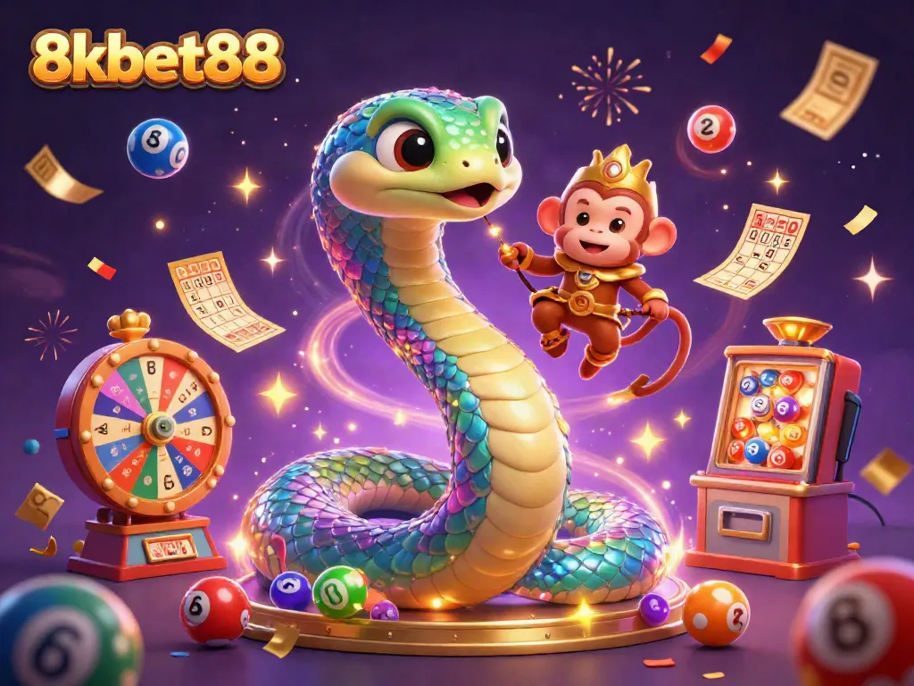 Experience thrilling excitement at 8xbet88 with dynamic colorful lottery elements in an engaging online casino scene.