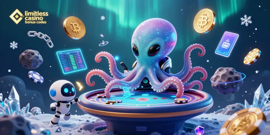 Play with limitless casino bonus codes and win big at a vibrant, alien-themed poker table.