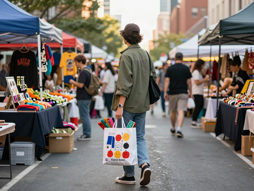 Peh888-inspired urban fashion exploration in a vibrant city market.