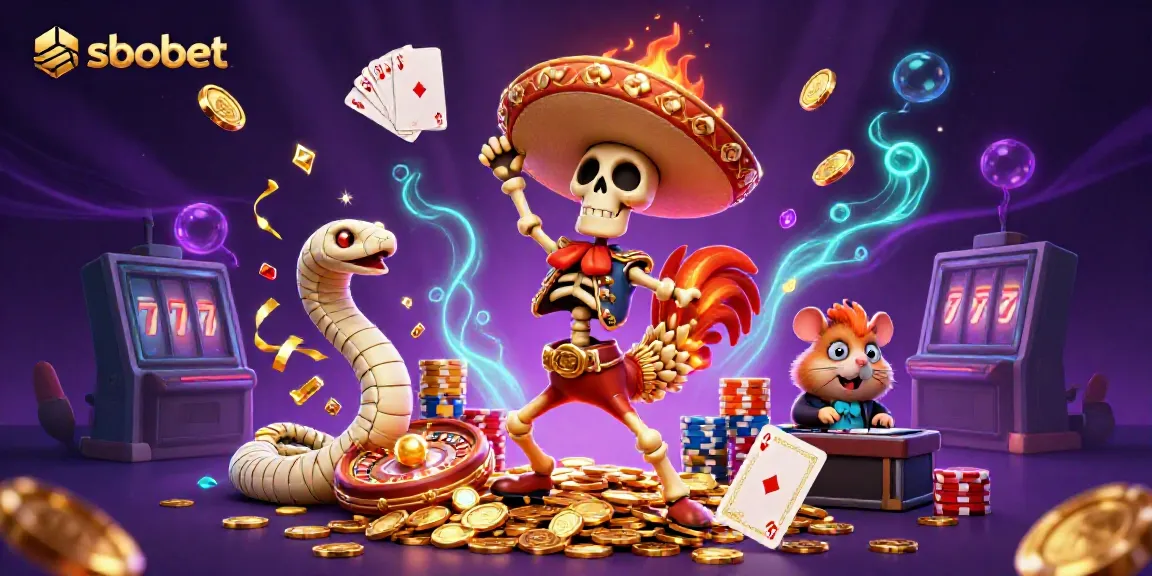 Engaging scene of a skeleton mariachi rooster celebrating on coins, promoting sbobet betting.
