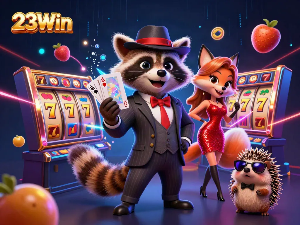 Experience winning with 23Win in this vibrant casino illustration showcasing a royal flush.