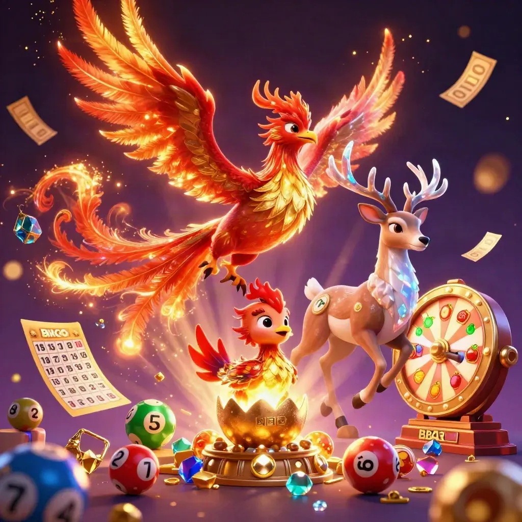 Phoenix trio bursts through gold casino magic with lottery balls, prize wheel and starfield.