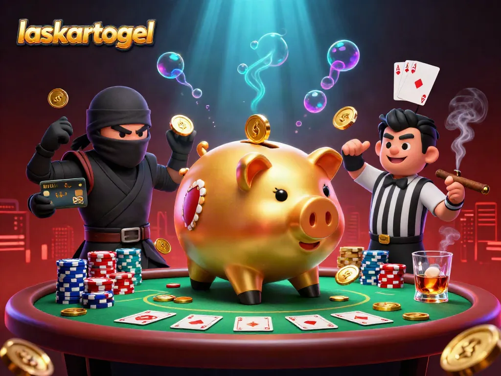 Play and win with laskartogel's dynamic casino gaming scene featuring animated characters and casino elements.