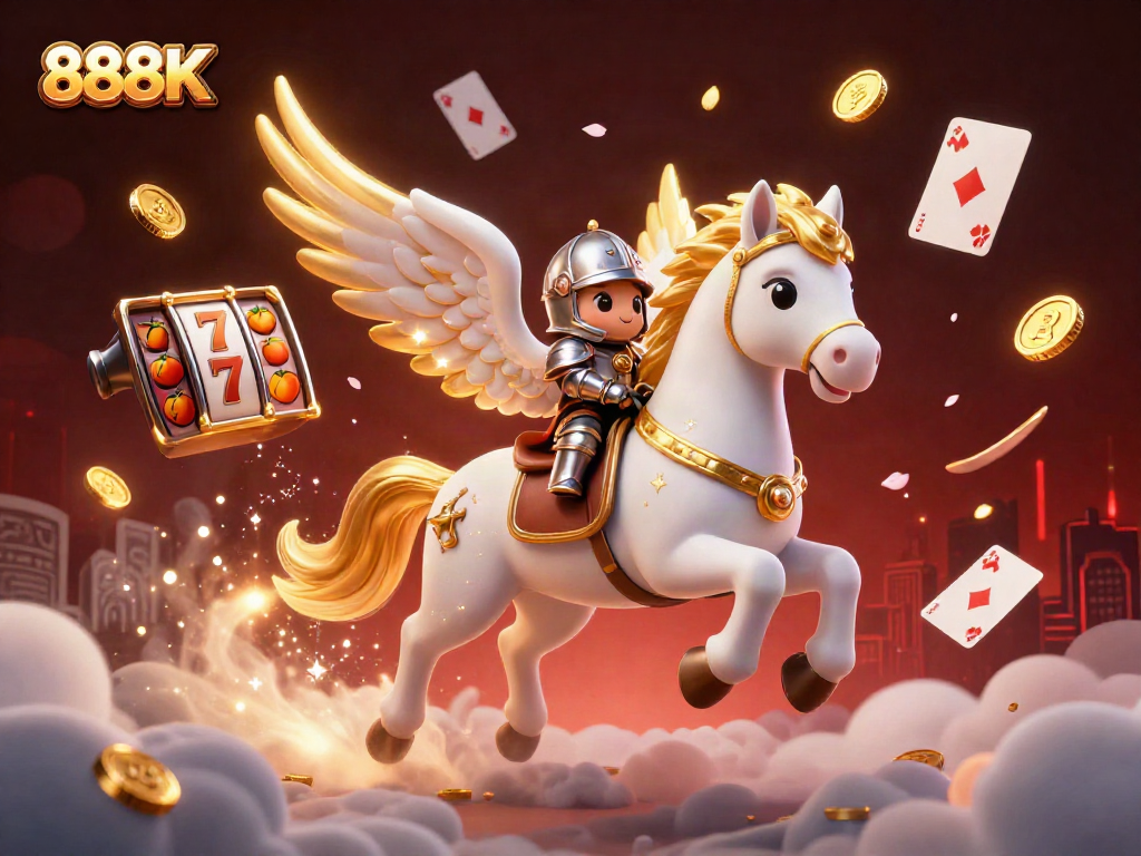 Experience exciting casino adventures with 888K, featuring a mythical scene of winning slots and vibrant elements.